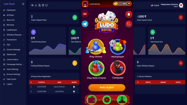 Ludo Royal - Real Money Earning Android App and Admin Panel | Unity Project